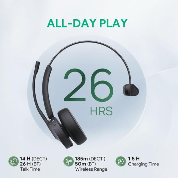 Yealink WH64 DECT & Bluetooth Mono Teams Wireless Headset, 606 ft Range Single - Picture 5 of 9